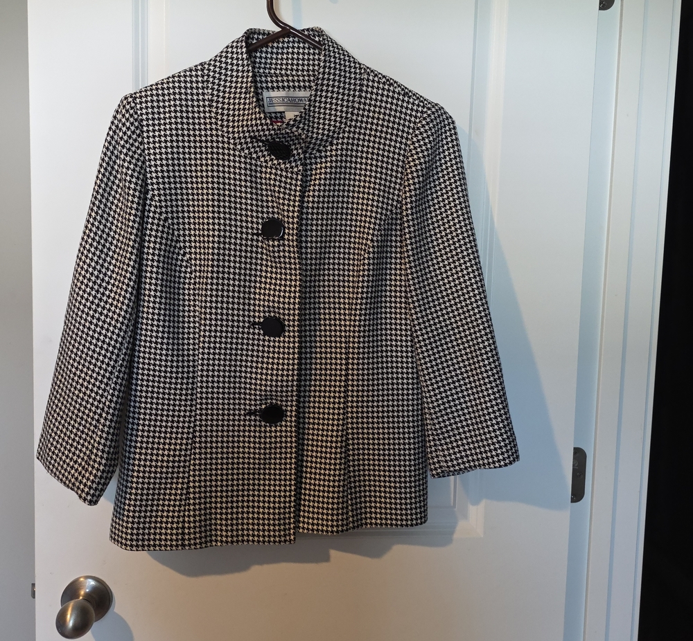 Jessica Howard Black and White Houndstooth Blazer Jacket